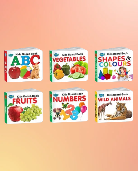 Early Learning Little Library Kids Children Baby Books of 6 Books - Alphabets Fruits Vegetables Wild Animals Shapes & Colours Numbers - English