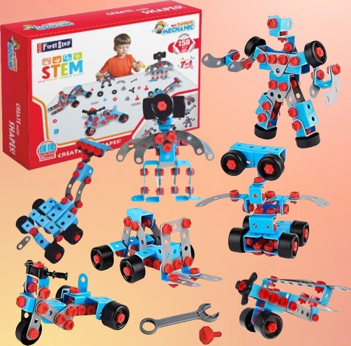 KIDS FIRST STEP 7 in 1 DIY Educational Kit | 6 to 12 Years STEM Engineering | 158 Pcs Puzzle (Multicolor)