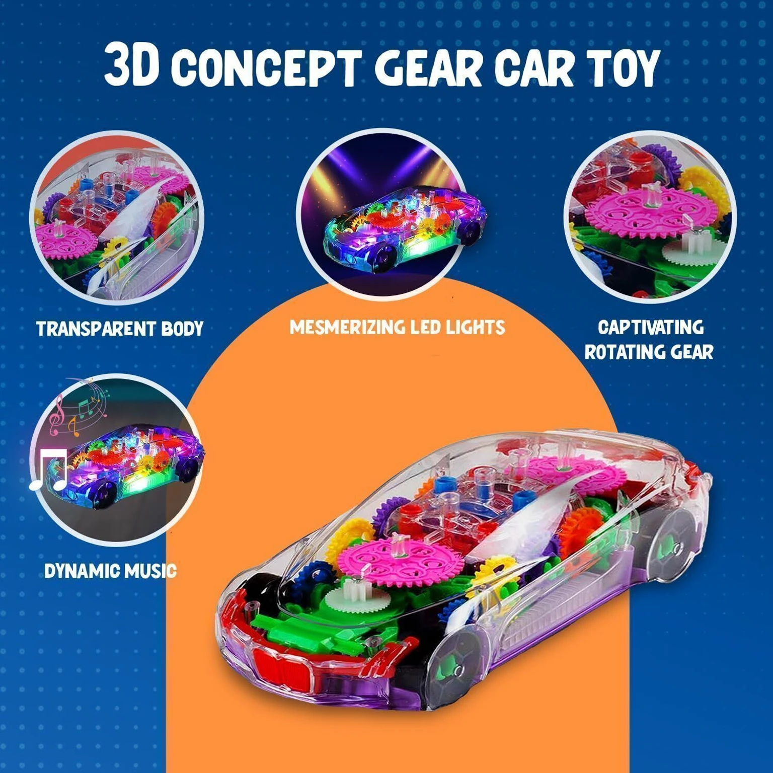 3D Concept Gear Car Toy, Transparent Car, With 360 Degree Rotation-WQ122 (Multicolor)