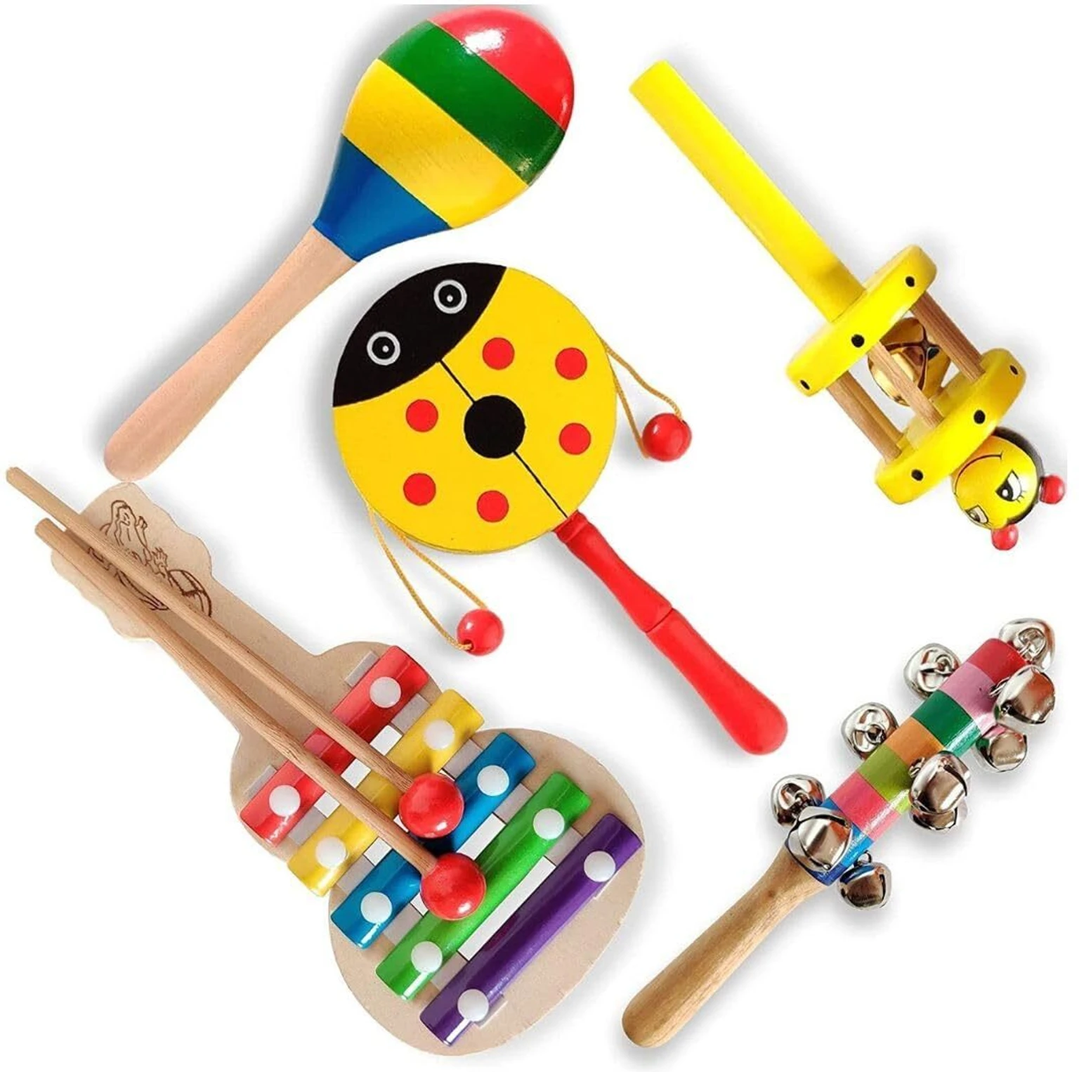Wooden Rattle Set with Rattle (Multicolor)