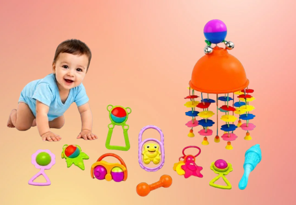 Baby Jhoomer Hanging Toy with Random Rattle Rattle (Multicolor)