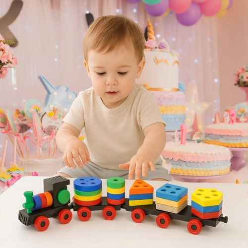 rain Geometric Shape Stackin and Toddlers Early Learning Activity Puzzle (Multicolor)