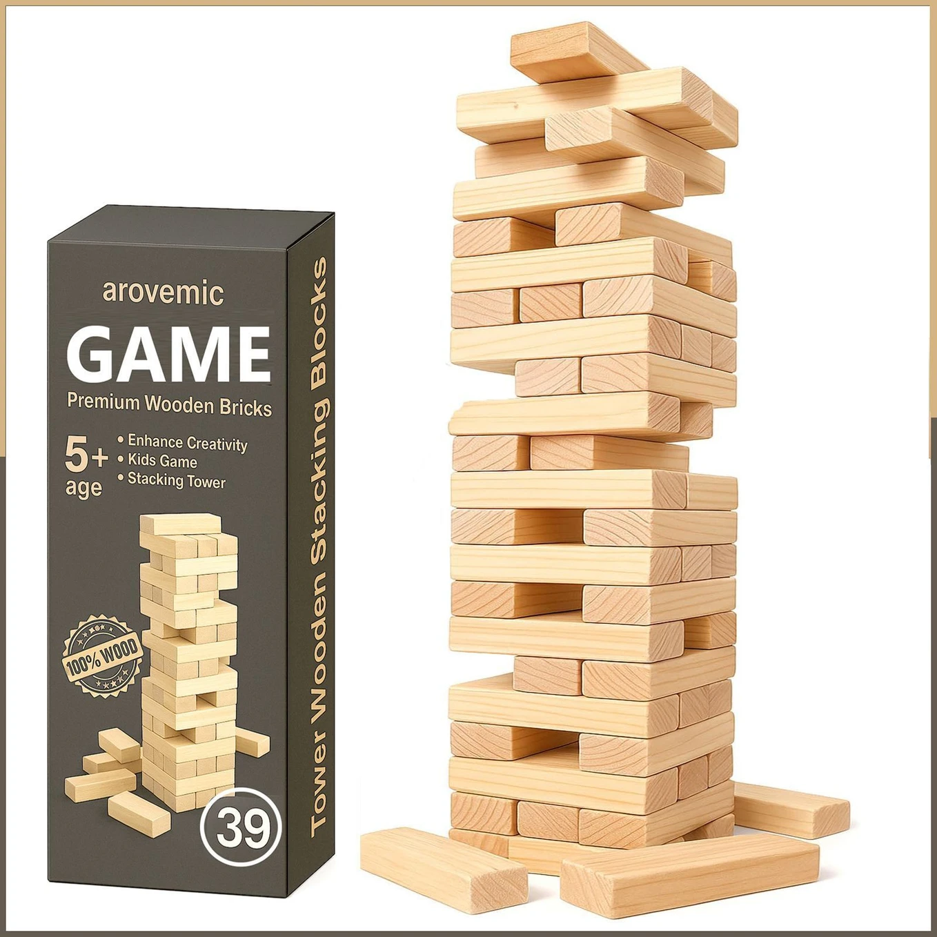 Classic Wooden Jenga Stacking Tower Game – 39 Janga Blocks for Kids & Adults