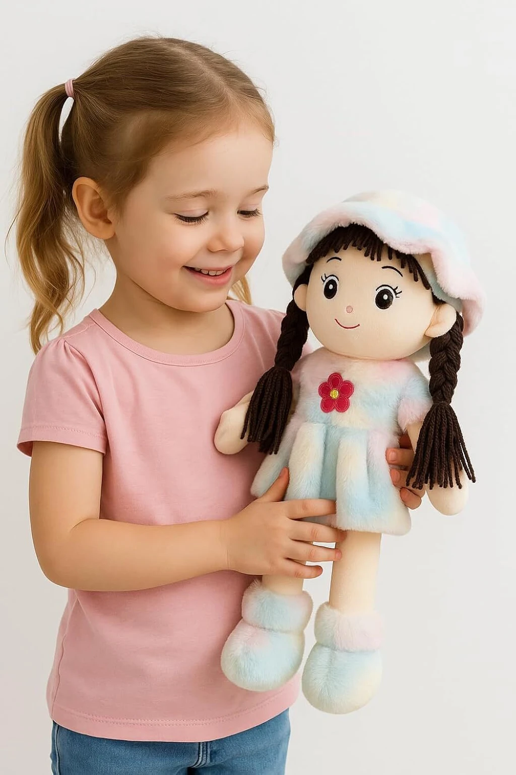 Soft Doll for Kids Plush Stuffed Toy Colorful Dress Cute Gift for Girls - 40 cm (Multicolor)