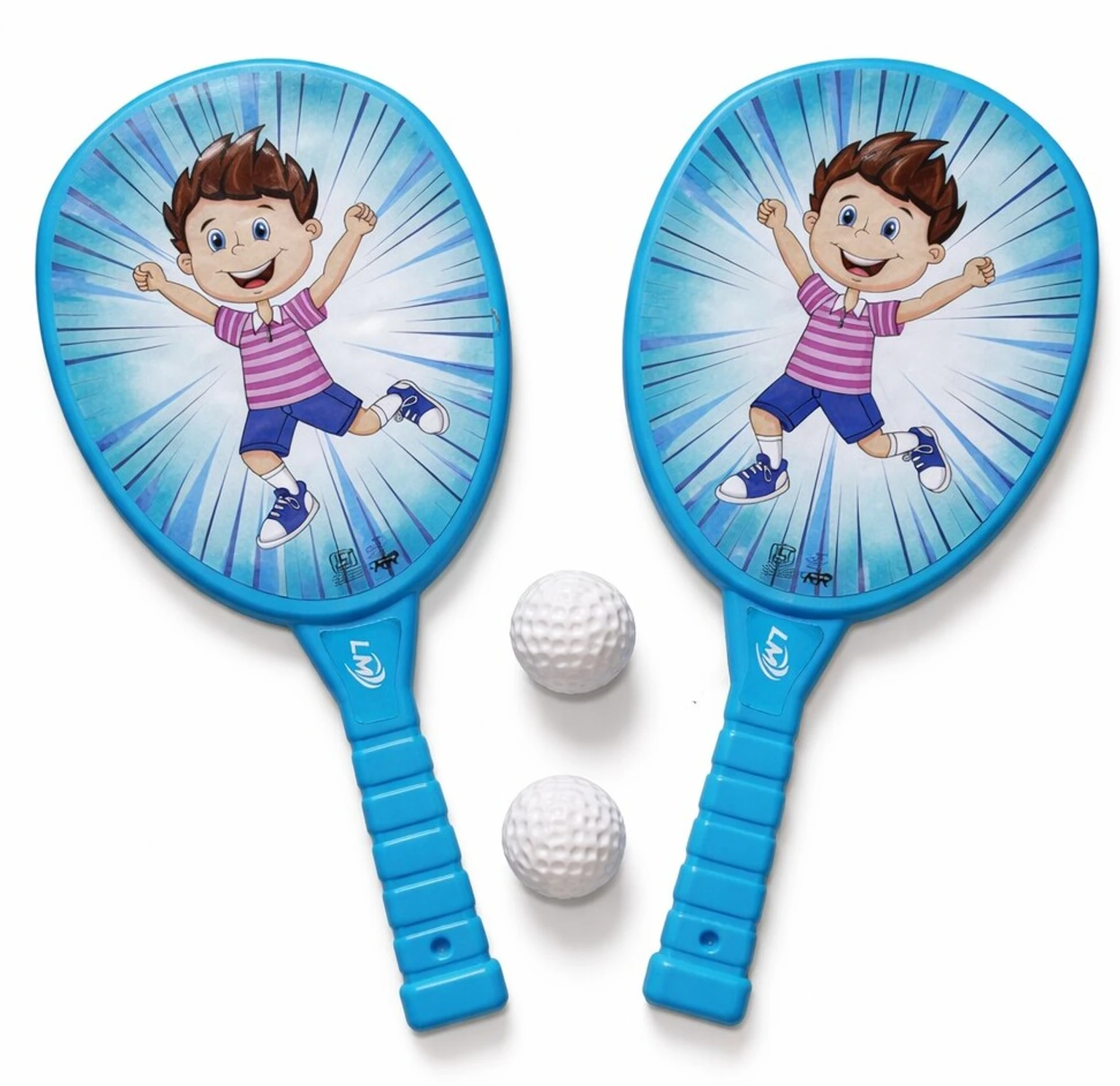 Kids Cartoon Paddle 2 Rackets + 2 Balls, Outdoor Indoor Sports Toy (Blue)