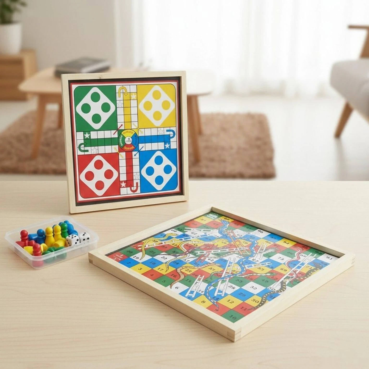 2 in 1 Wooden Magnetic Board Game | Ludo + Snakes & Ladders Party & Fun Board Game